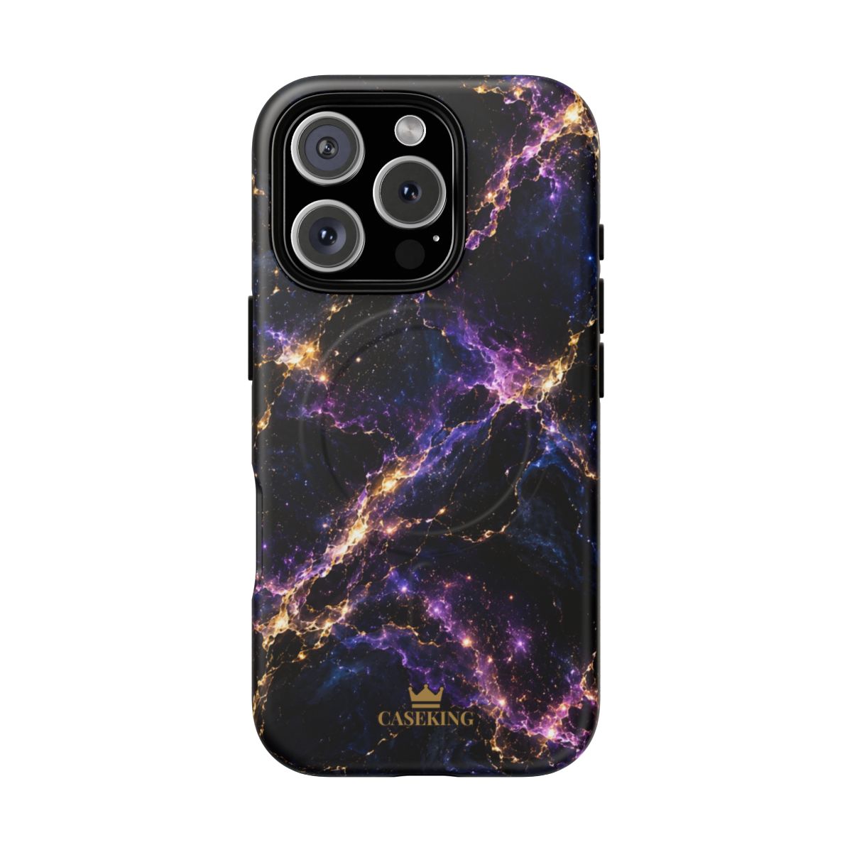 Cosmic Purple MagSafe-compatible tough case on iPhone 16 Pro, matte finish