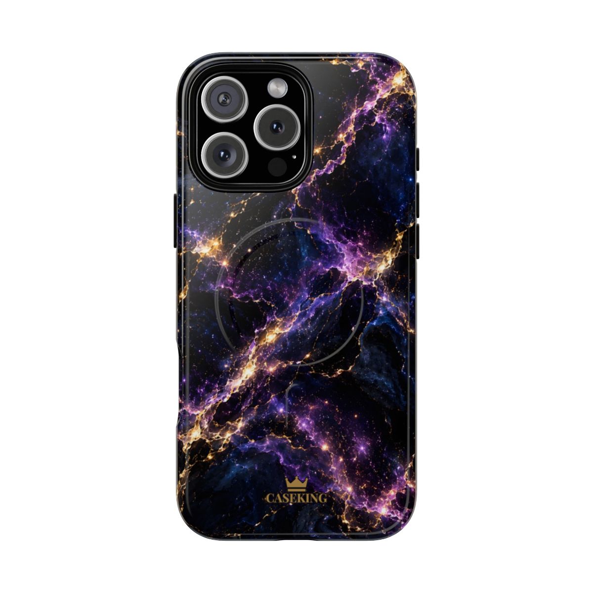 Cosmic Purple MagSafe-compatible tough case on iPhone 16 Pro Max, glossy finish