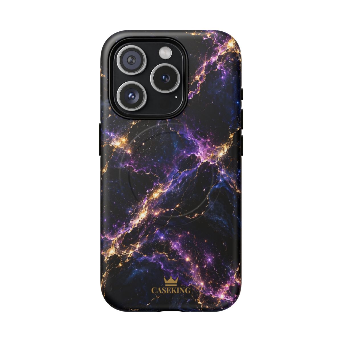 Cosmic Purple MagSafe-compatible tough case on iPhone 15 Pro, matte finish