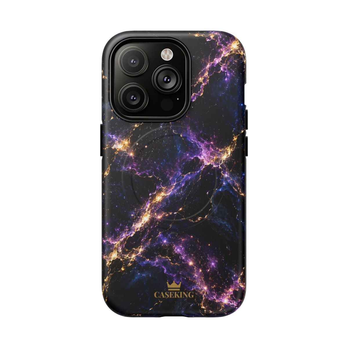 Cosmic Purple MagSafe-compatible tough case on iPhone 14 Pro, matte finish
