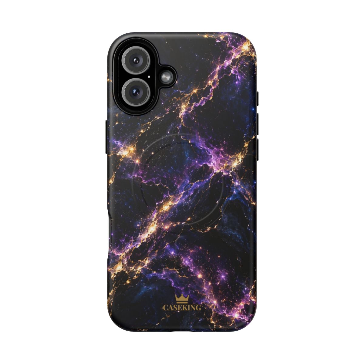 Cosmic Purple MagSafe-compatible tough case on iPhone 16 Plus, matte finish
