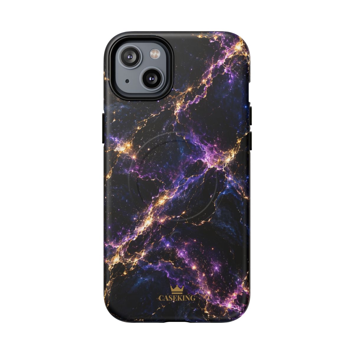 Cosmic Purple MagSafe-compatible tough case on iPhone 14 Plus, matte finish