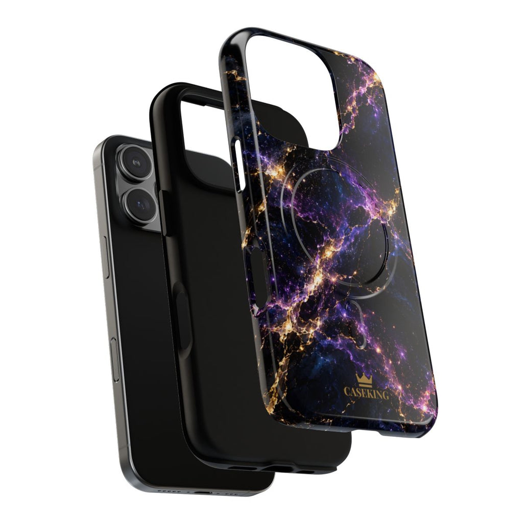 Cosmic Purple MagSafe-compatible tough case on iPhone 16 Pro, glossy finish (case layers)