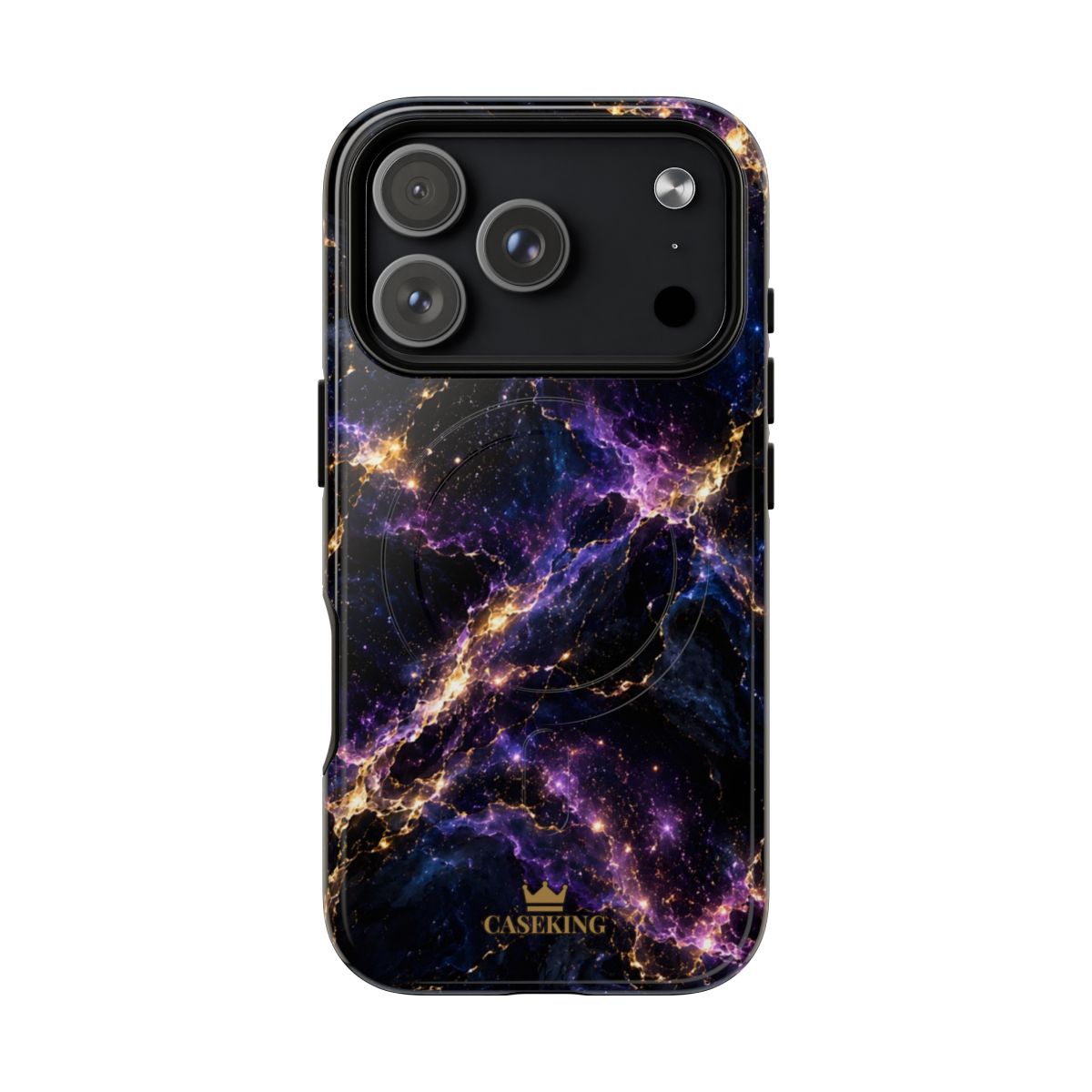 Cosmic Purple MagSafe-compatible tough case on iPhone 17 Pro, glossy finish