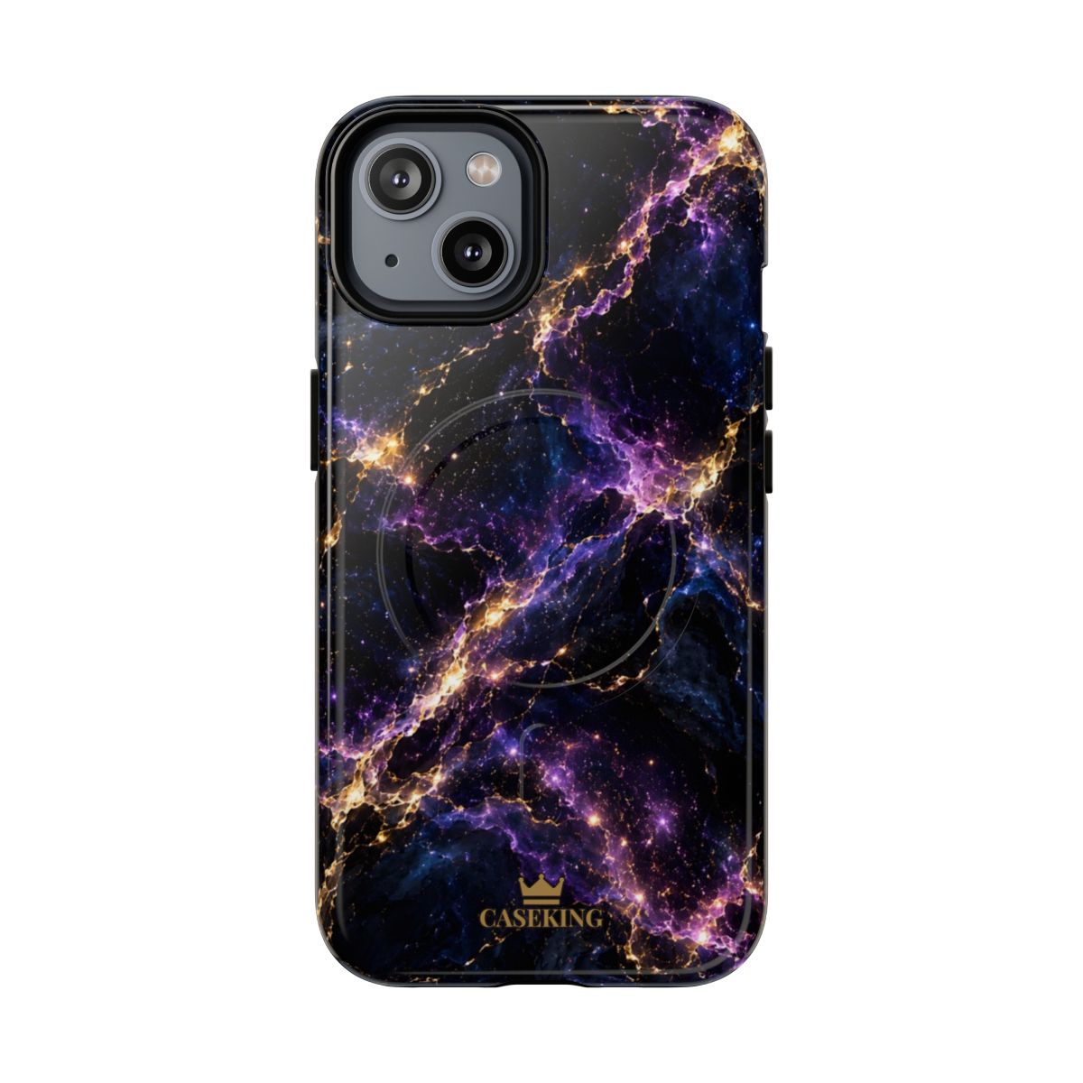 Cosmic Purple MagSafe-compatible tough case on iPhone 14, glossy finish