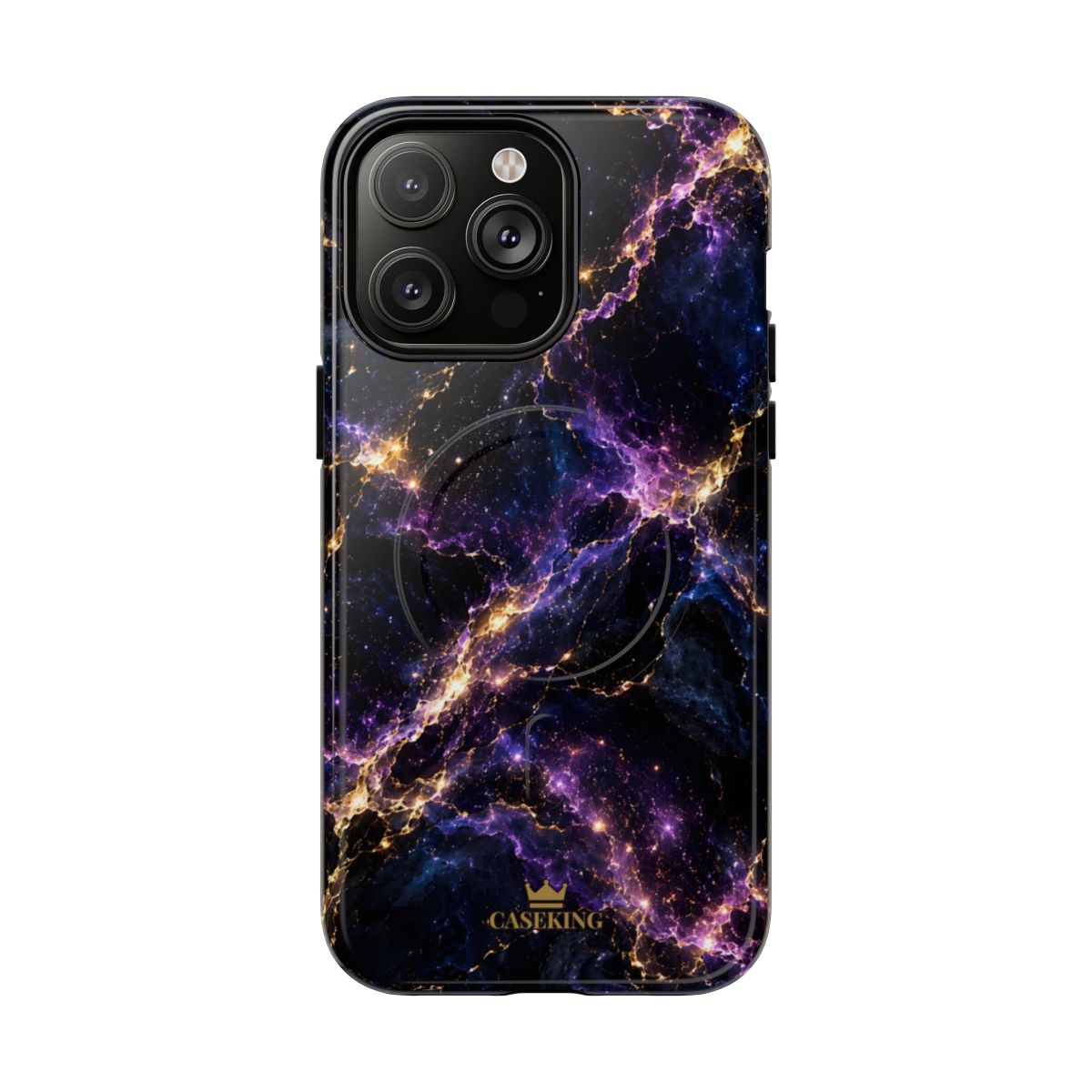Cosmic Purple MagSafe-compatible tough case on iPhone 14 Pro Max, glossy finish