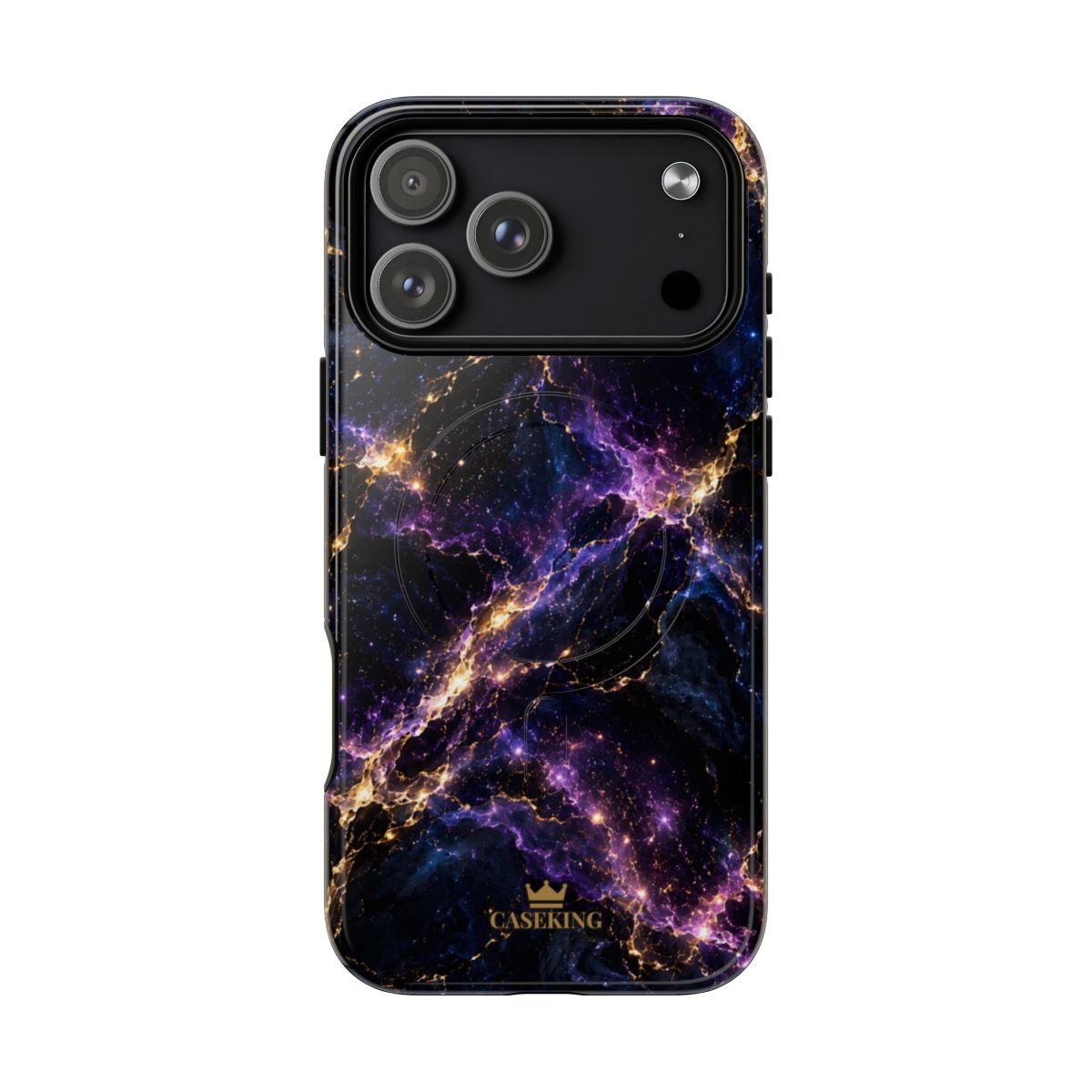 Cosmic Purple MagSafe-compatible tough case on iPhone 17 Pro Max, glossy finish