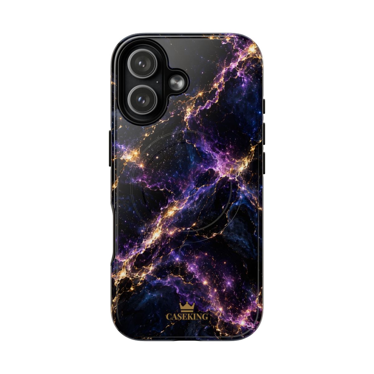 Cosmic Purple MagSafe-compatible tough case on iPhone 17, glossy finish