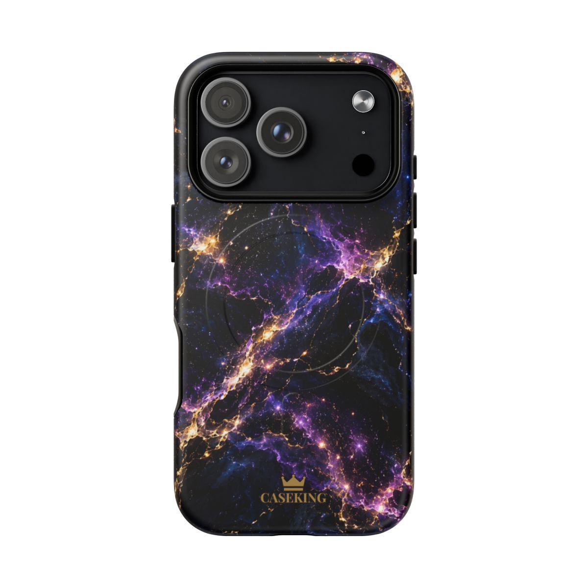 Cosmic Purple MagSafe-compatible tough case on iPhone 18 Pro, matte finish