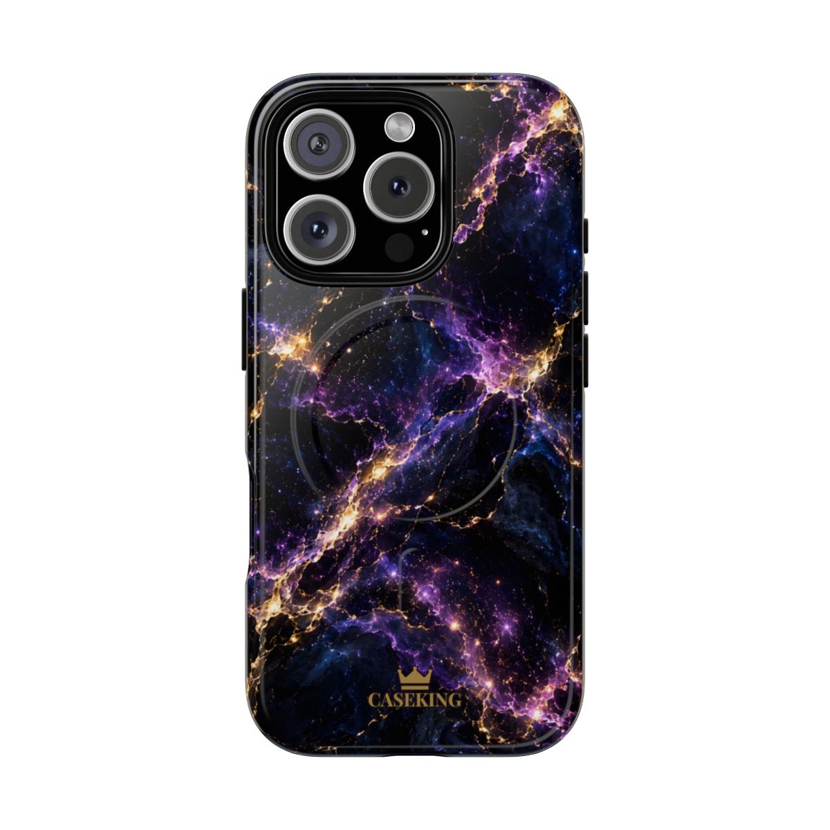 Cosmic Purple MagSafe-compatible tough case on iPhone 16 Pro, glossy finish