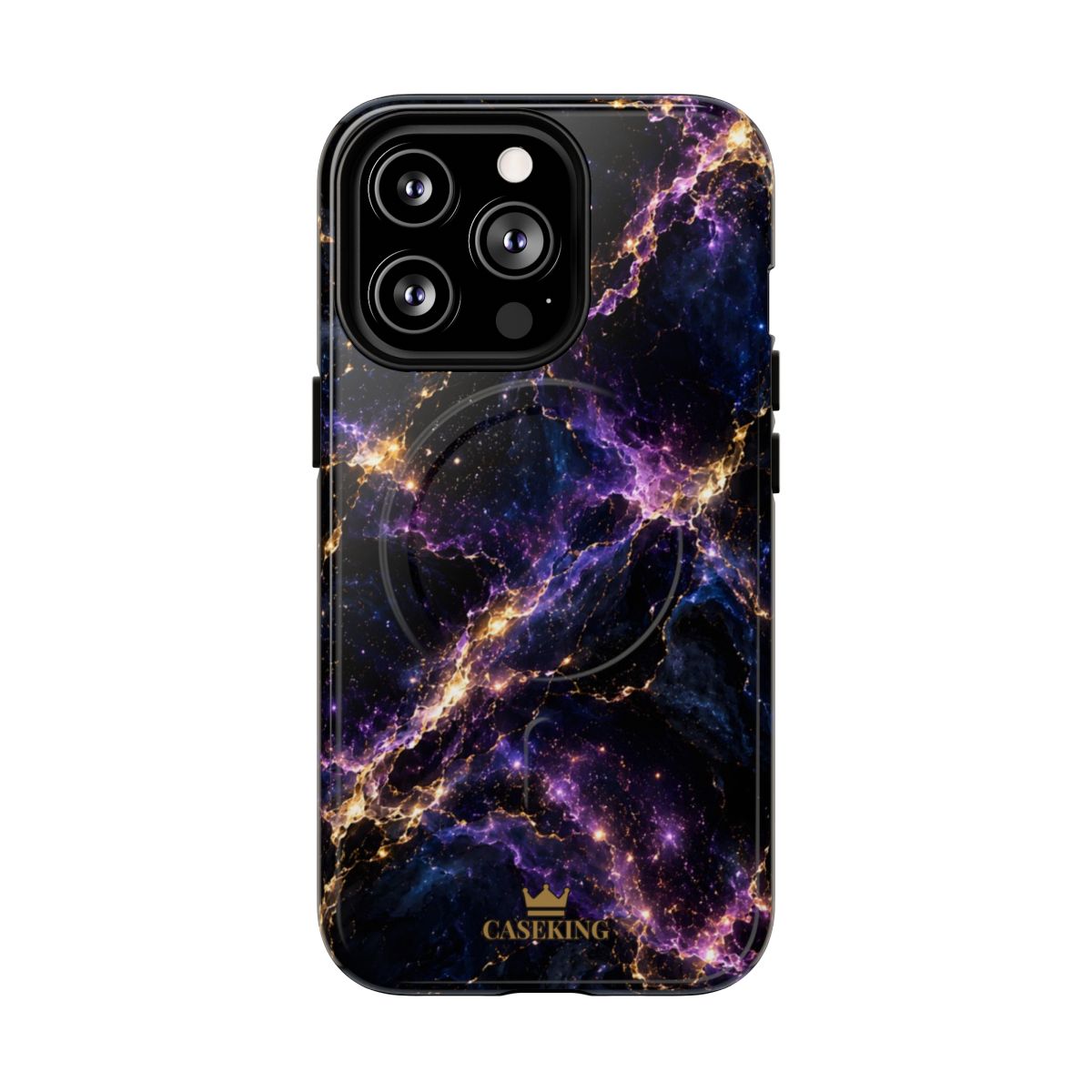 Cosmic Purple MagSafe-compatible tough case on iPhone 13 Pro, glossy finish