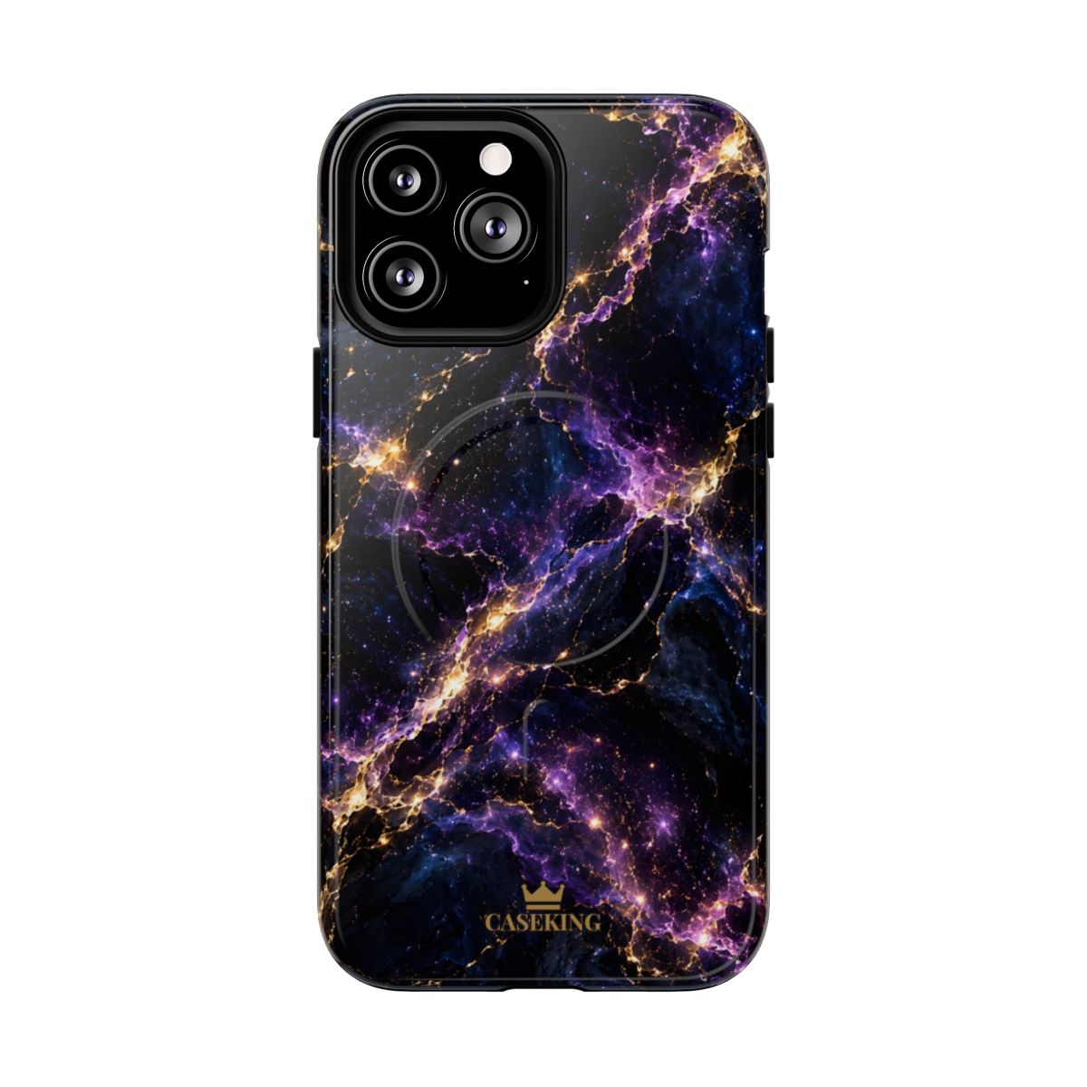 Cosmic Purple MagSafe-compatible tough case on iPhone 13 Pro Max, glossy finish