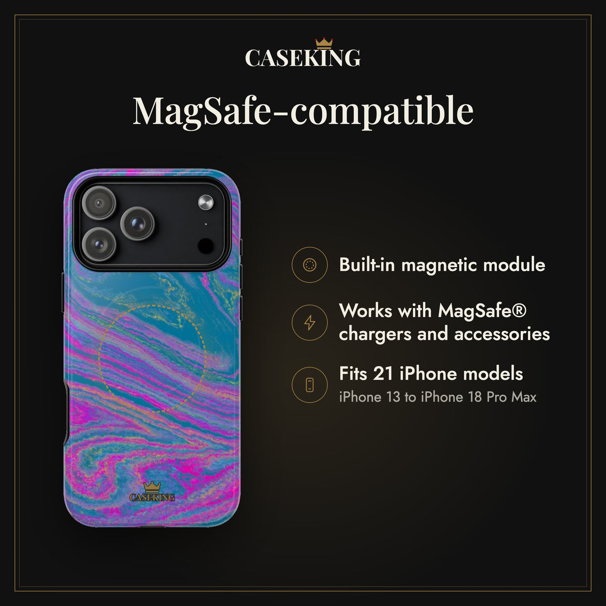 Cotton Candy Marble MagSafe-compatible tough case infographic 2: MagSafe-compatible