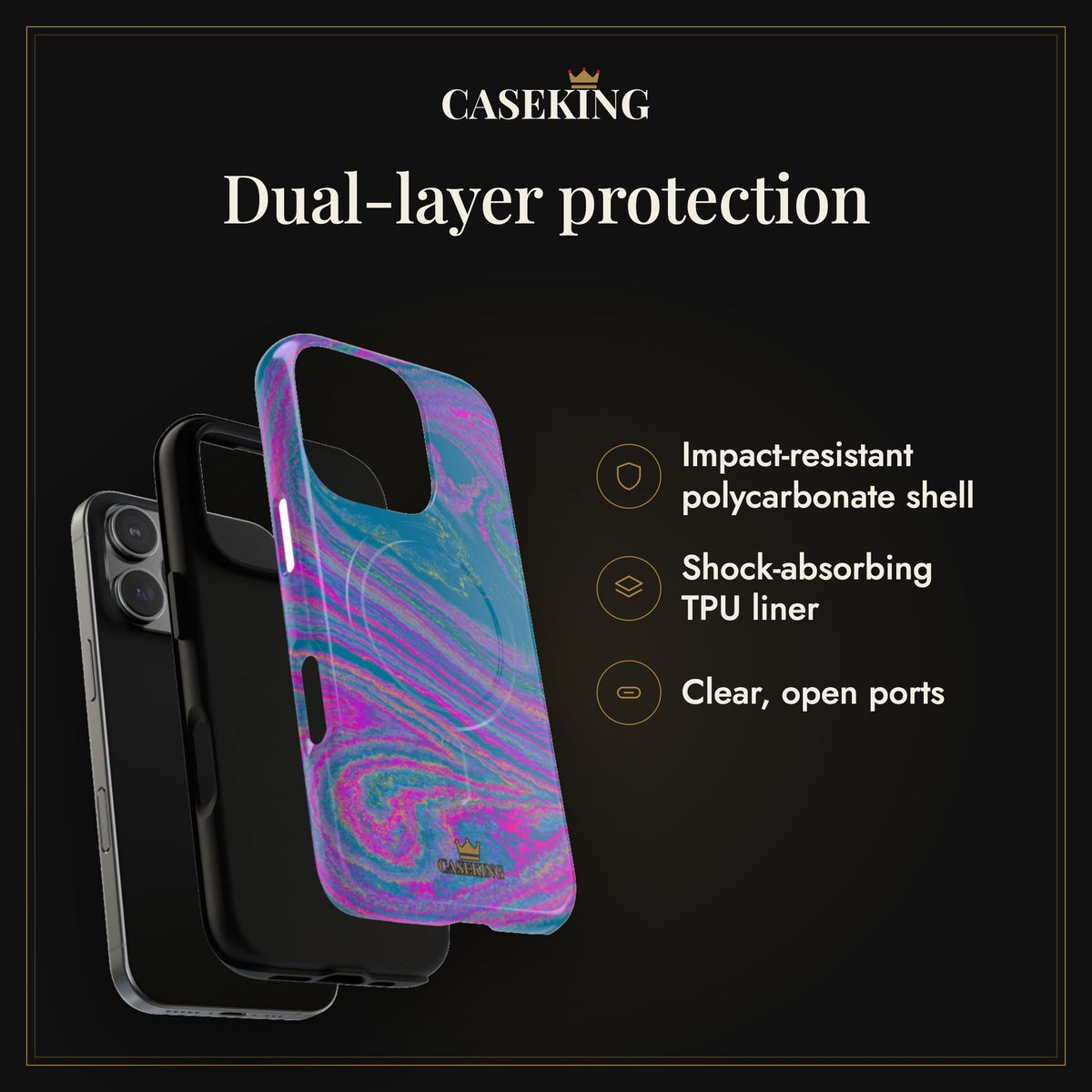 Cotton Candy Marble MagSafe-compatible tough case infographic 3: Dual-layer protection