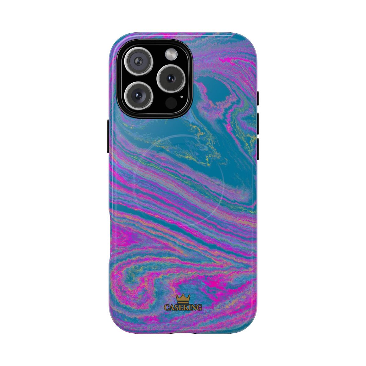 Cotton Candy Marble MagSafe-compatible tough case on iPhone 16 Pro Max, glossy finish