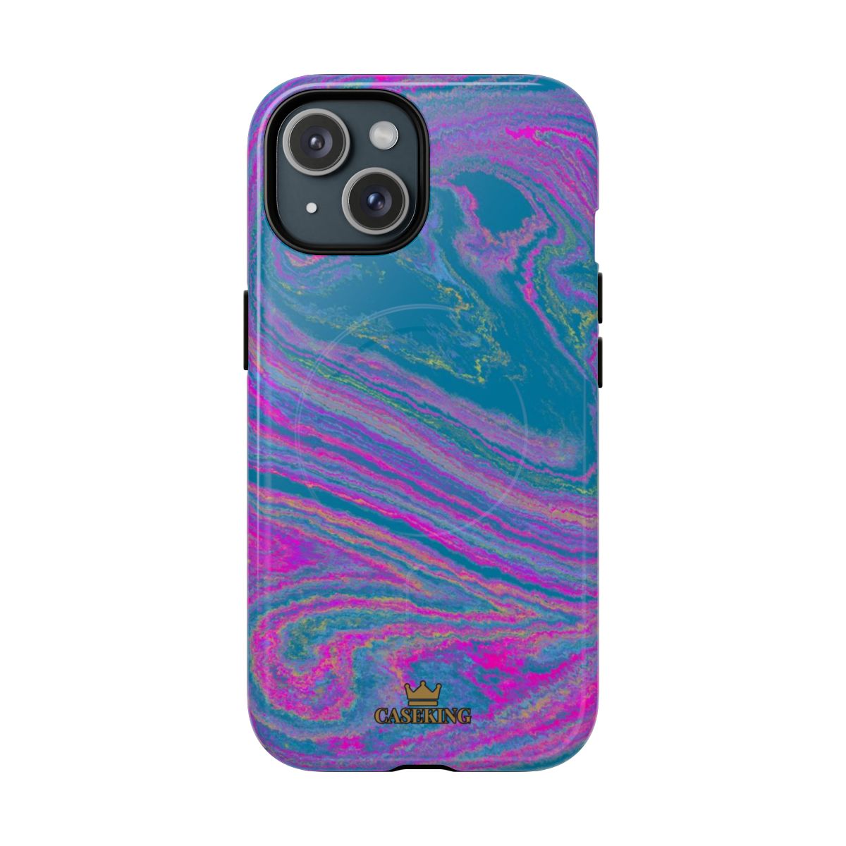 Cotton Candy Marble MagSafe-compatible tough case on iPhone 15, glossy finish