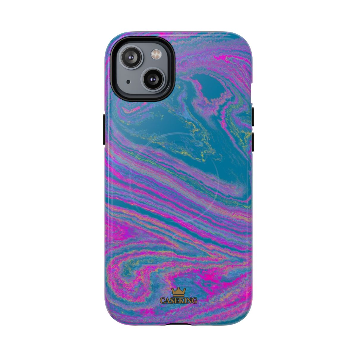Cotton Candy Marble MagSafe-compatible tough case on iPhone 14 Plus, glossy finish