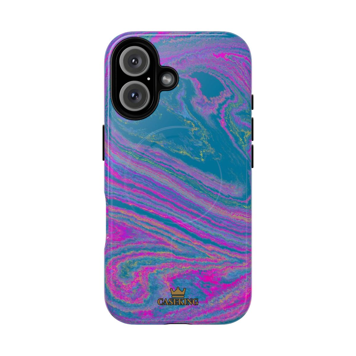 Cotton Candy Marble MagSafe-compatible tough case on iPhone 16, glossy finish
