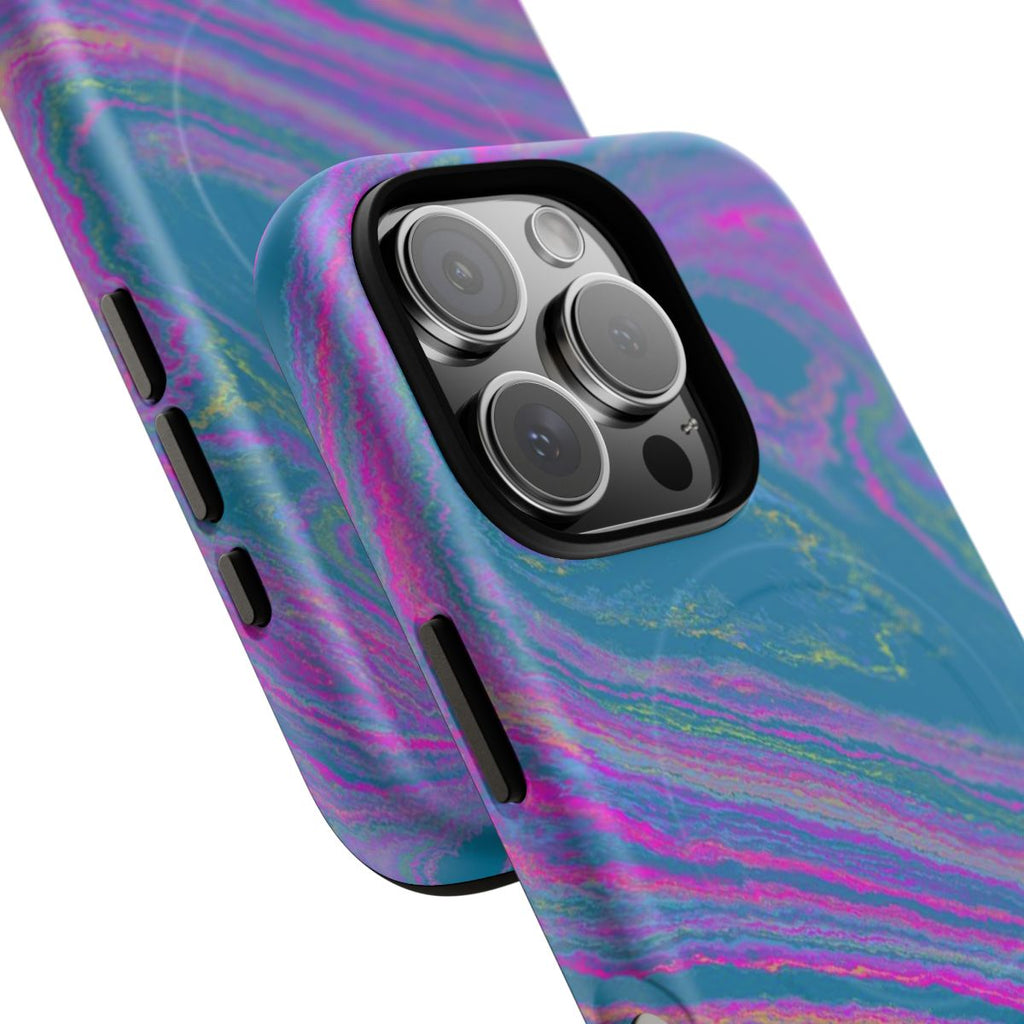 Cotton Candy Marble MagSafe-compatible tough case on iPhone 16 Pro, matte finish (close-up)