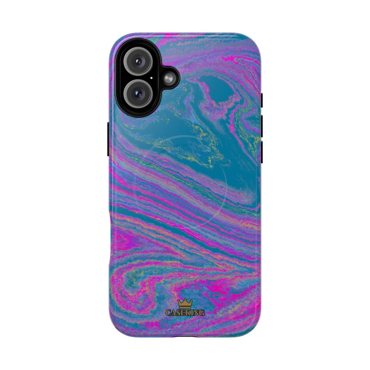 Cotton Candy Marble MagSafe-compatible tough case on iPhone 16 Plus, glossy finish