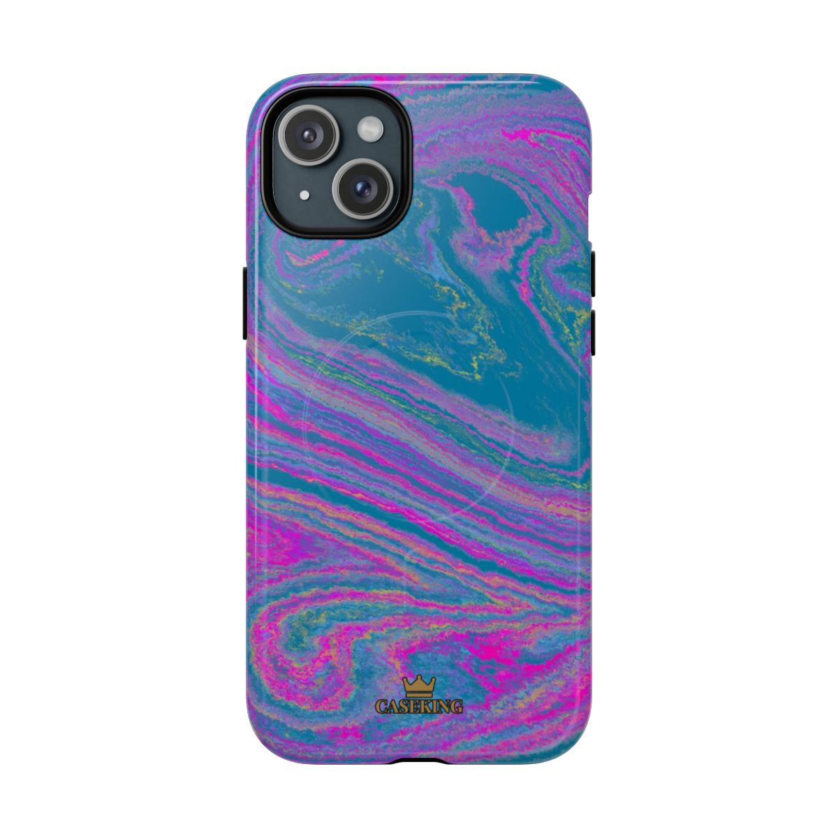 Cotton Candy Marble MagSafe-compatible tough case on iPhone 15 Plus, glossy finish