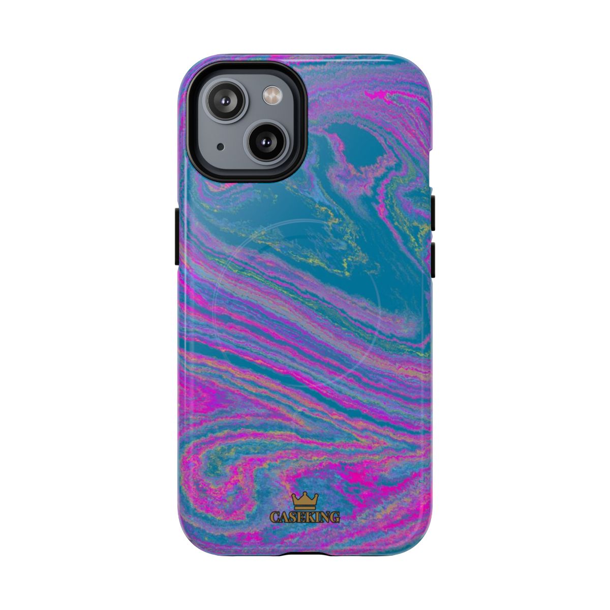 Cotton Candy Marble MagSafe-compatible tough case on iPhone 14, glossy finish