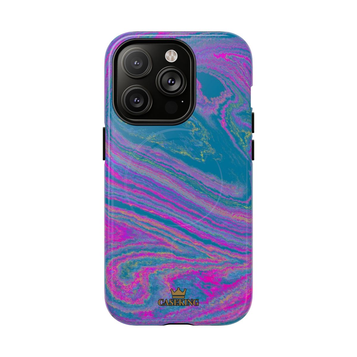 Cotton Candy Marble MagSafe-compatible tough case on iPhone 14 Pro, glossy finish