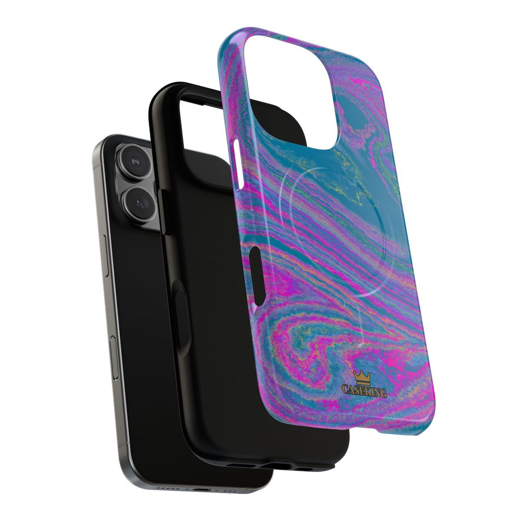 Cotton Candy Marble MagSafe-compatible tough case on iPhone 16 Pro, glossy finish (case layers)