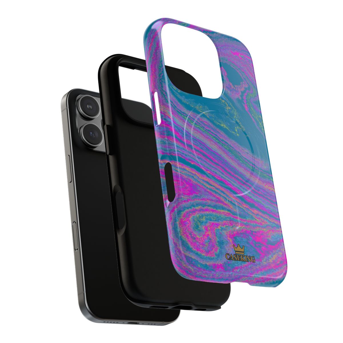 Cotton Candy Marble MagSafe-compatible tough case on iPhone 16 Pro, glossy finish (case layers)
