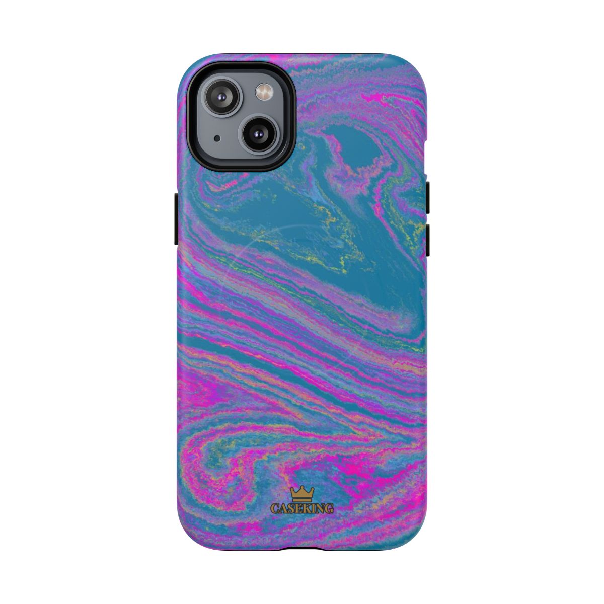Cotton Candy Marble MagSafe-compatible tough case on iPhone 14 Plus, matte finish