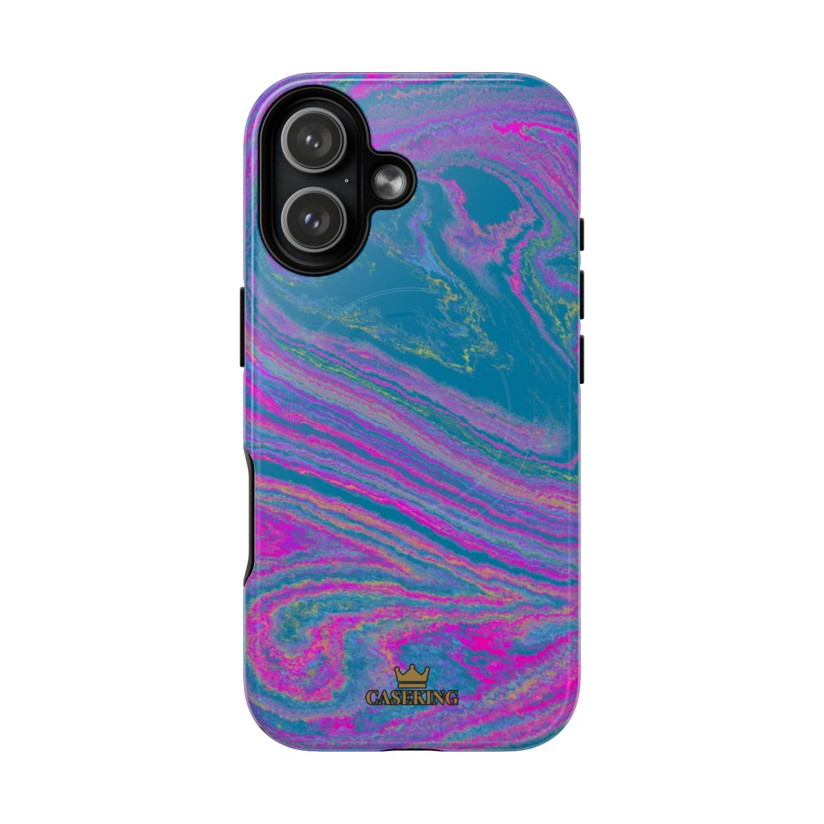 Cotton Candy Marble MagSafe-compatible tough case on iPhone 17, glossy finish