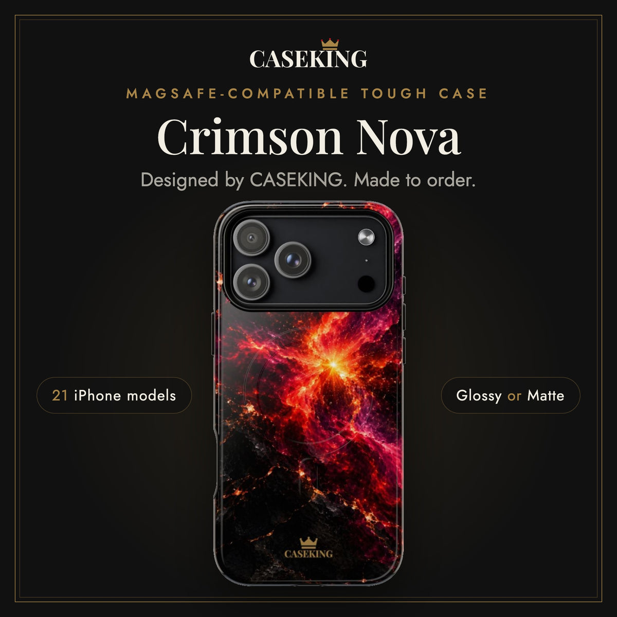 Crimson Nova MagSafe-compatible tough case infographic 1: Hero