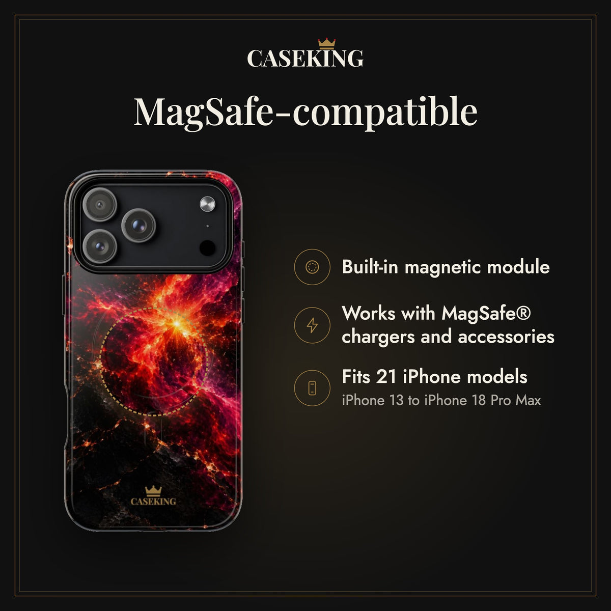Crimson Nova MagSafe-compatible tough case infographic 2: MagSafe-compatible