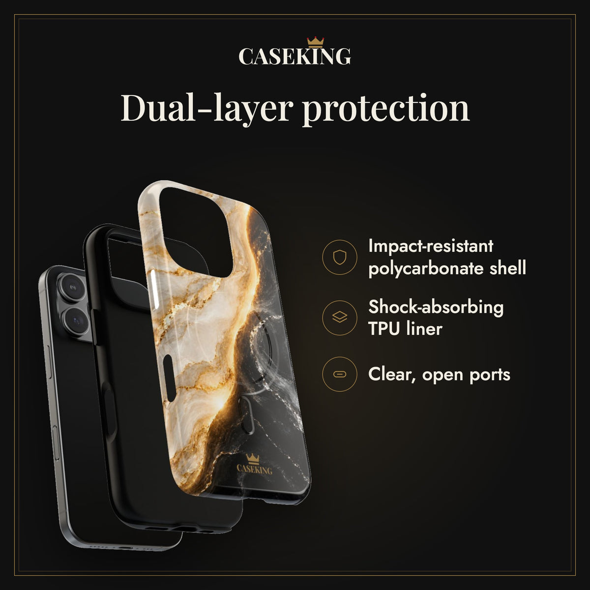 Day & Night MagSafe-compatible tough case infographic 3: Dual-layer protection
