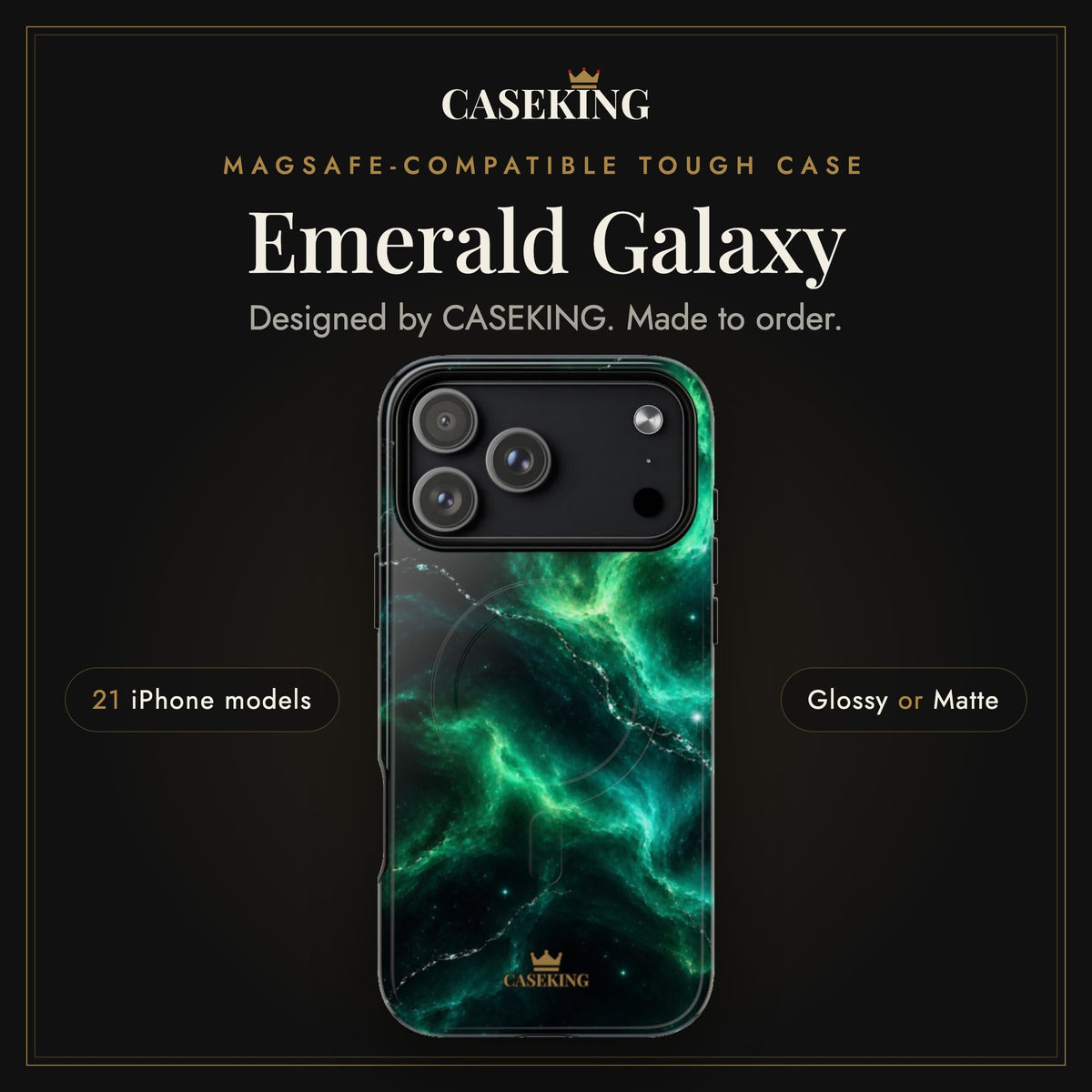 Emerald Galaxy MagSafe-compatible tough case infographic 1: Hero