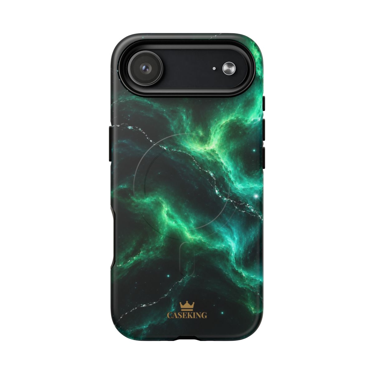 Emerald Galaxy MagSafe-compatible tough case on iPhone 17 Air, matte finish