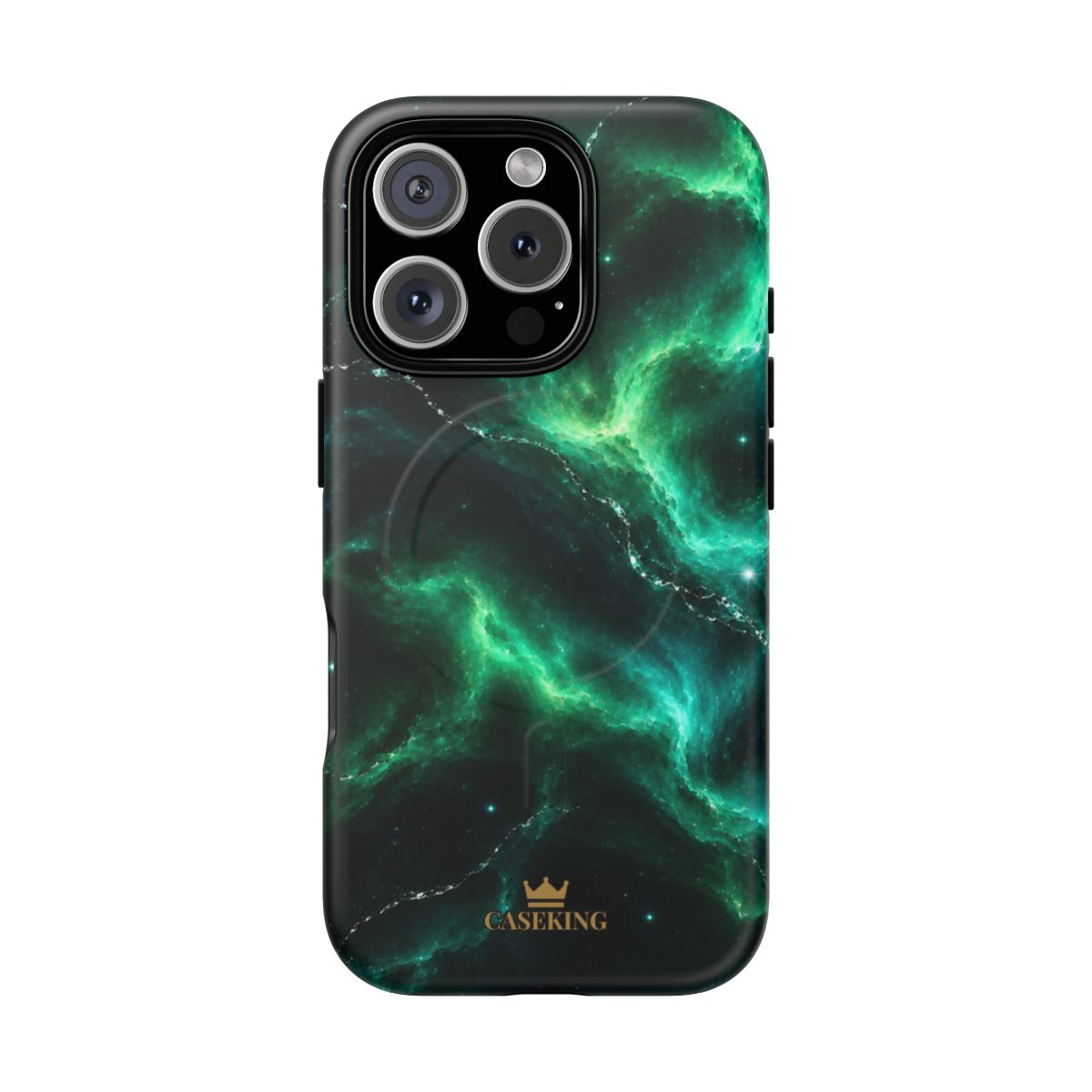 Emerald Galaxy MagSafe-compatible tough case on iPhone 16 Pro, matte finish