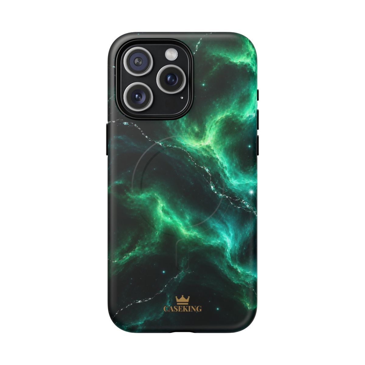 Emerald Galaxy MagSafe-compatible tough case on iPhone 15 Pro Max, matte finish