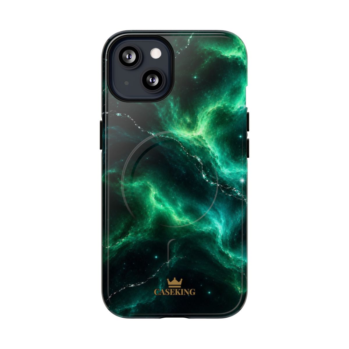 Emerald Galaxy MagSafe-compatible tough case on iPhone 13, glossy finish