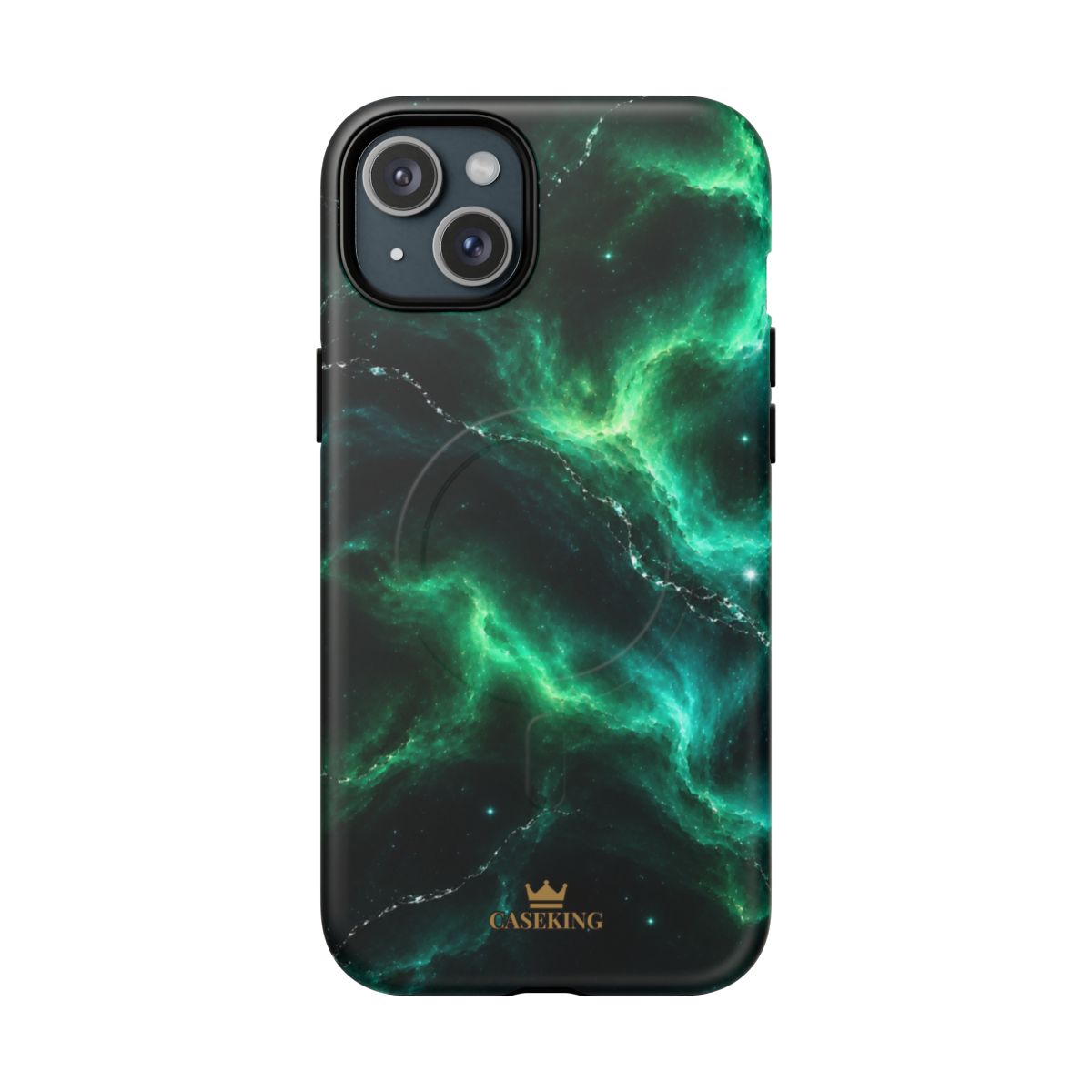 Emerald Galaxy MagSafe-compatible tough case on iPhone 15 Plus, matte finish