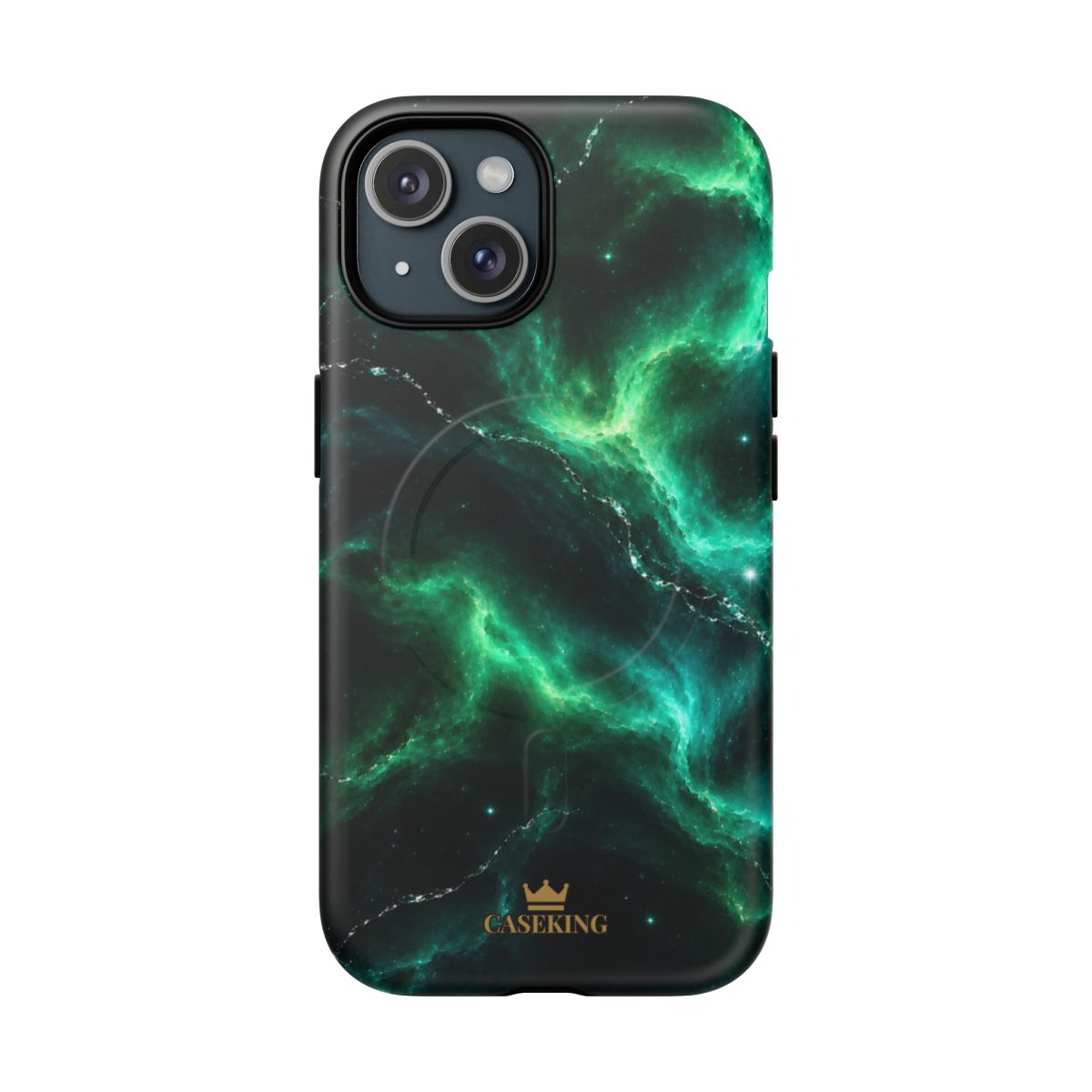Emerald Galaxy MagSafe-compatible tough case on iPhone 15, matte finish