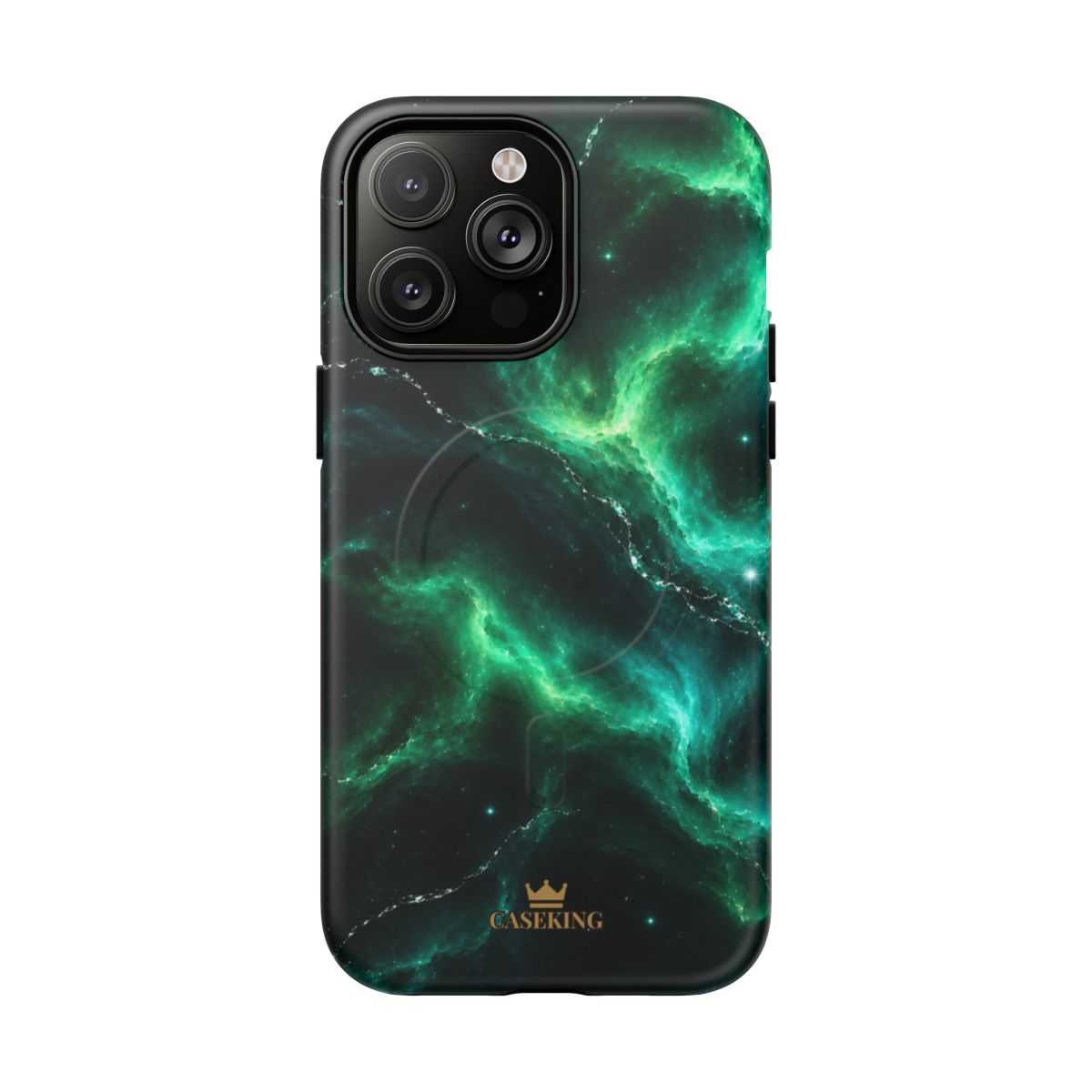 Emerald Galaxy MagSafe-compatible tough case on iPhone 14 Pro Max, matte finish