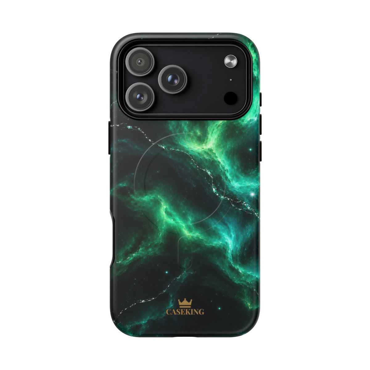 Emerald Galaxy MagSafe-compatible tough case on iPhone 17 Pro Max, matte finish