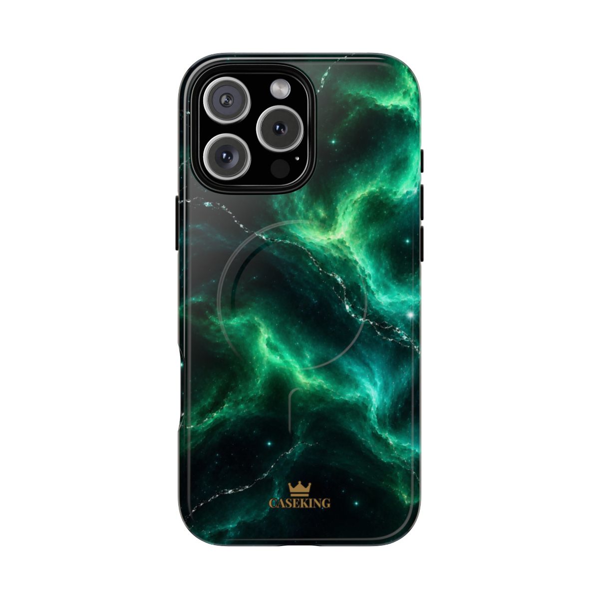 Emerald Galaxy MagSafe-compatible tough case on iPhone 16 Pro Max, glossy finish