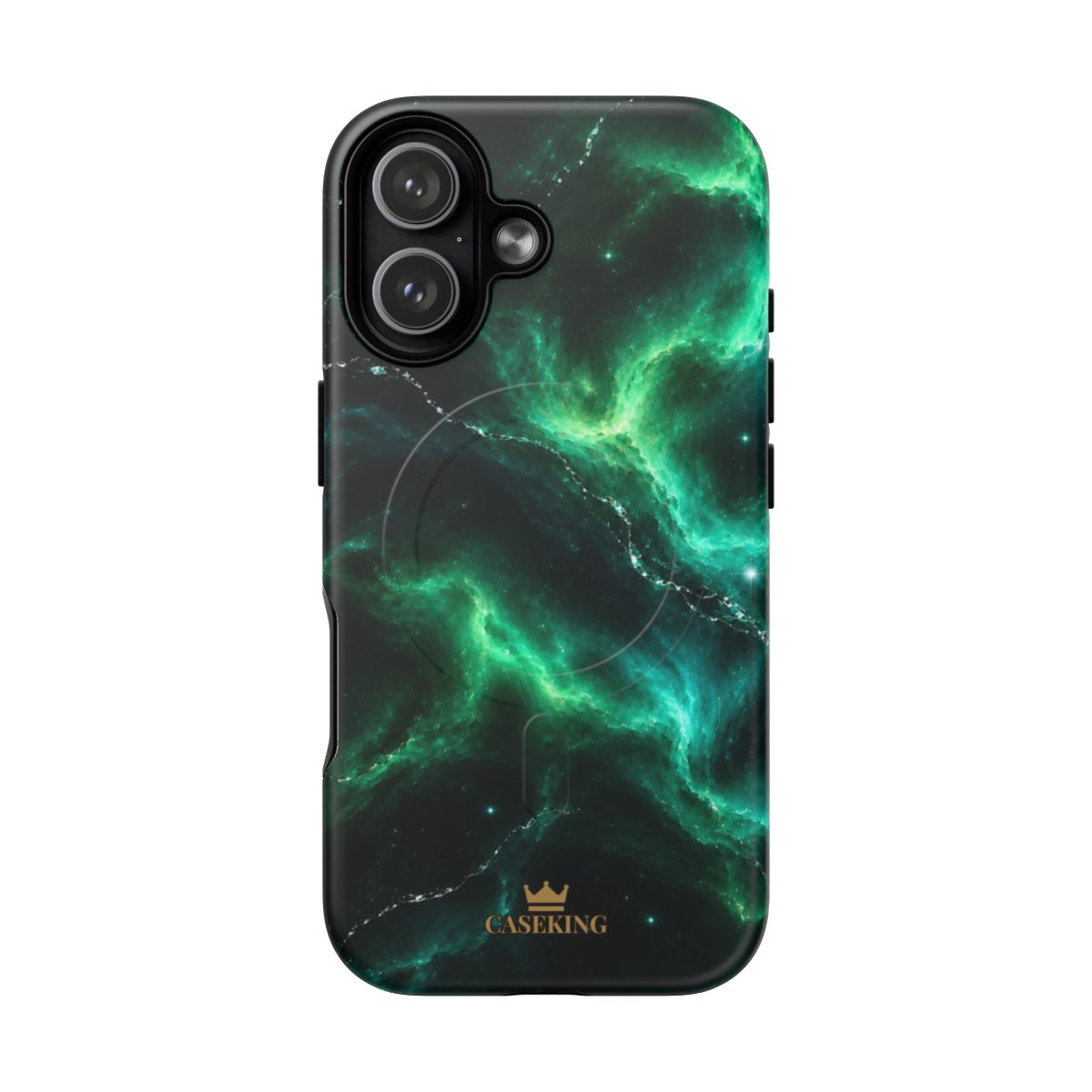 Emerald Galaxy MagSafe-compatible tough case on iPhone 17, matte finish