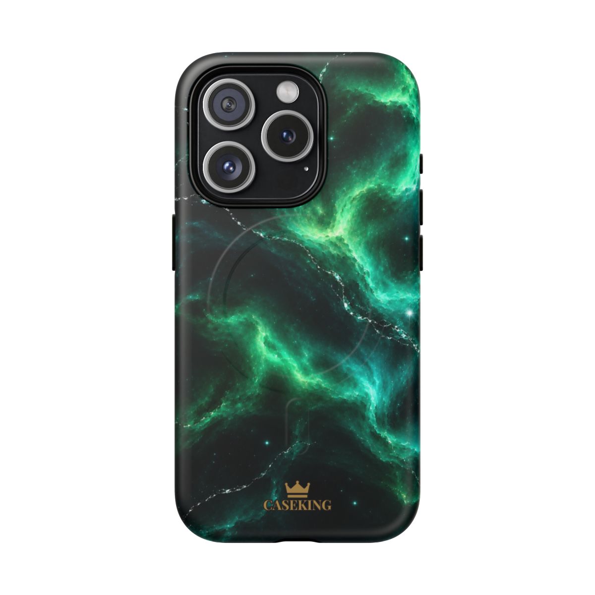 Emerald Galaxy MagSafe-compatible tough case on iPhone 15 Pro, matte finish