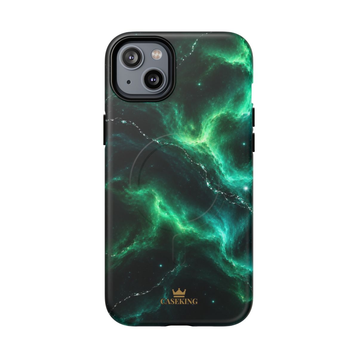 Emerald Galaxy MagSafe-compatible tough case on iPhone 14 Plus, matte finish