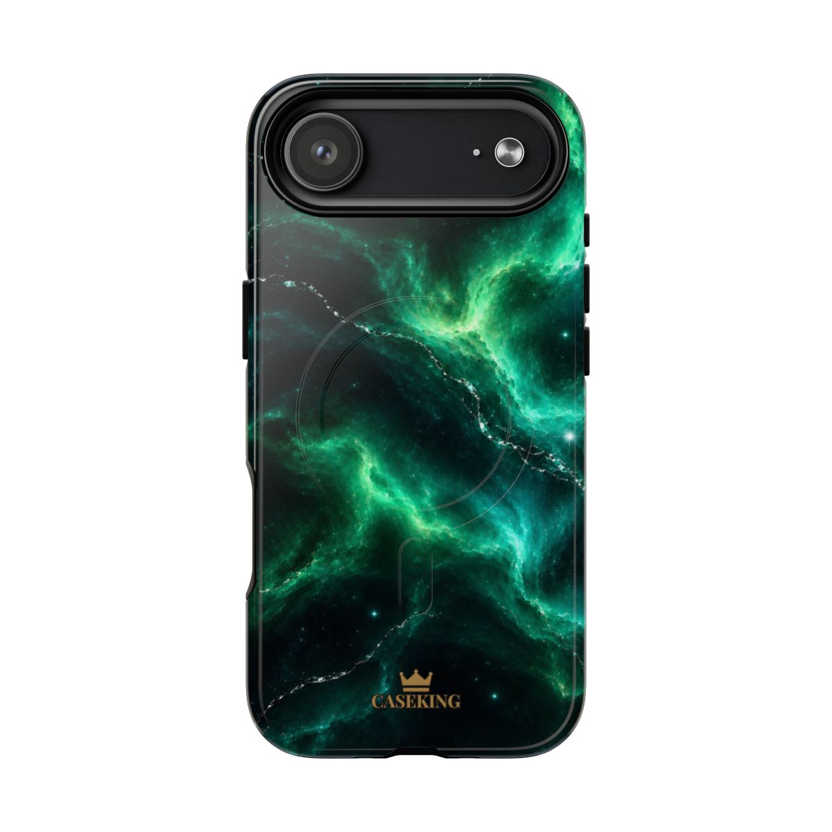 Emerald Galaxy MagSafe-compatible tough case on iPhone 17 Air, glossy finish