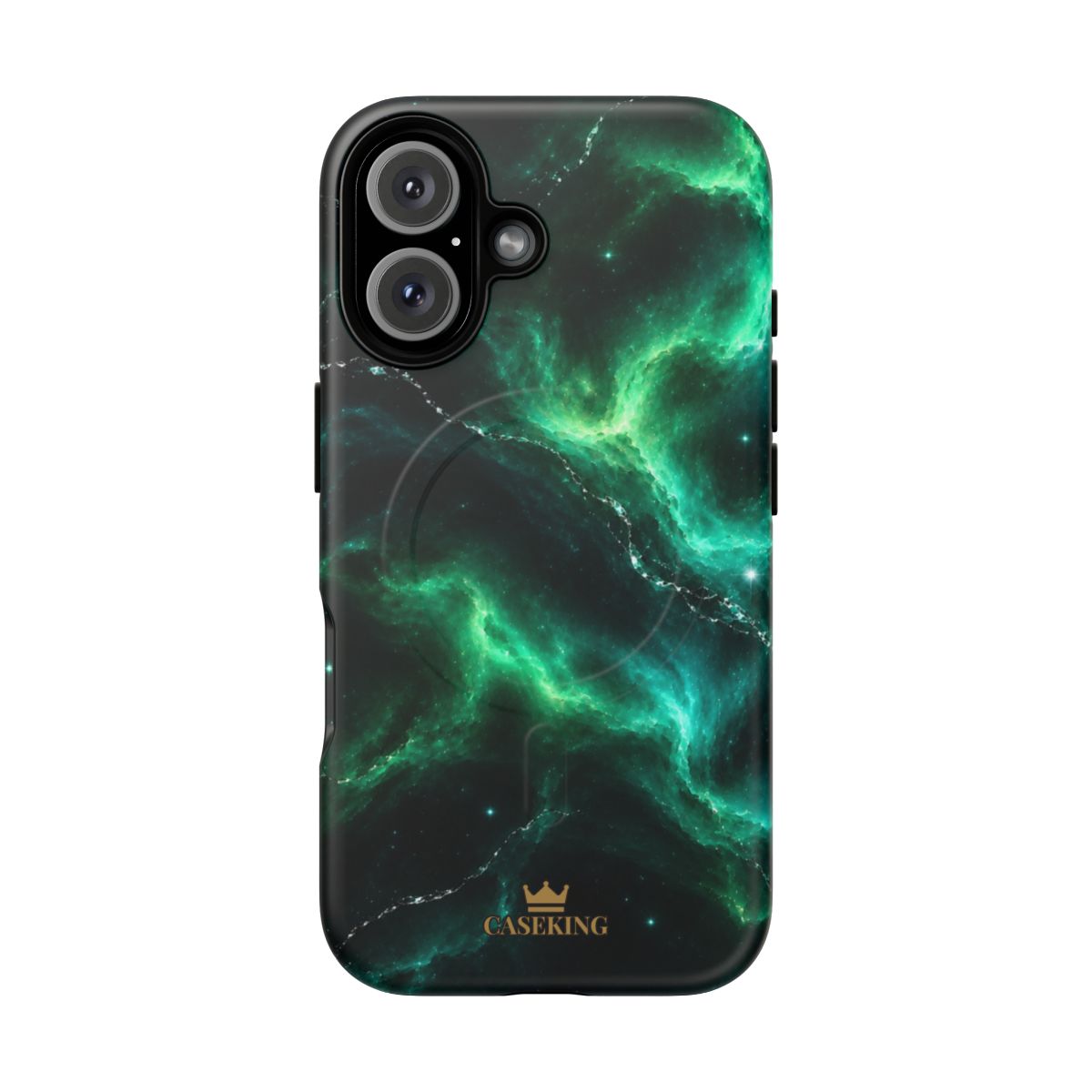 Emerald Galaxy MagSafe-compatible tough case on iPhone 16, matte finish