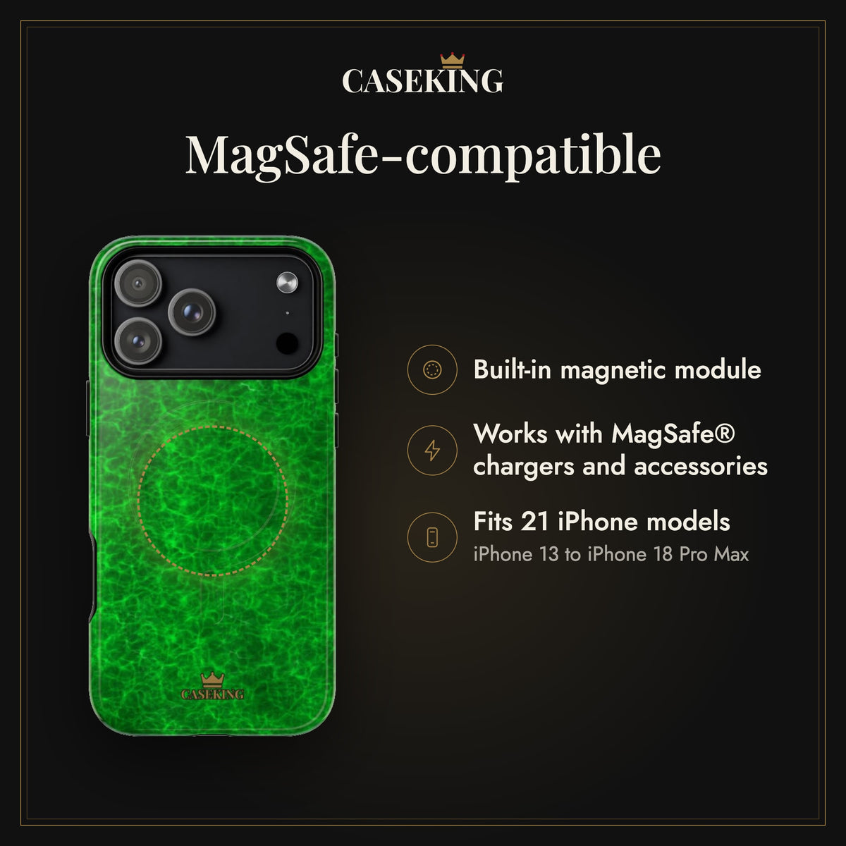 Emerald Gem MagSafe-compatible tough case infographic 2: MagSafe-compatible